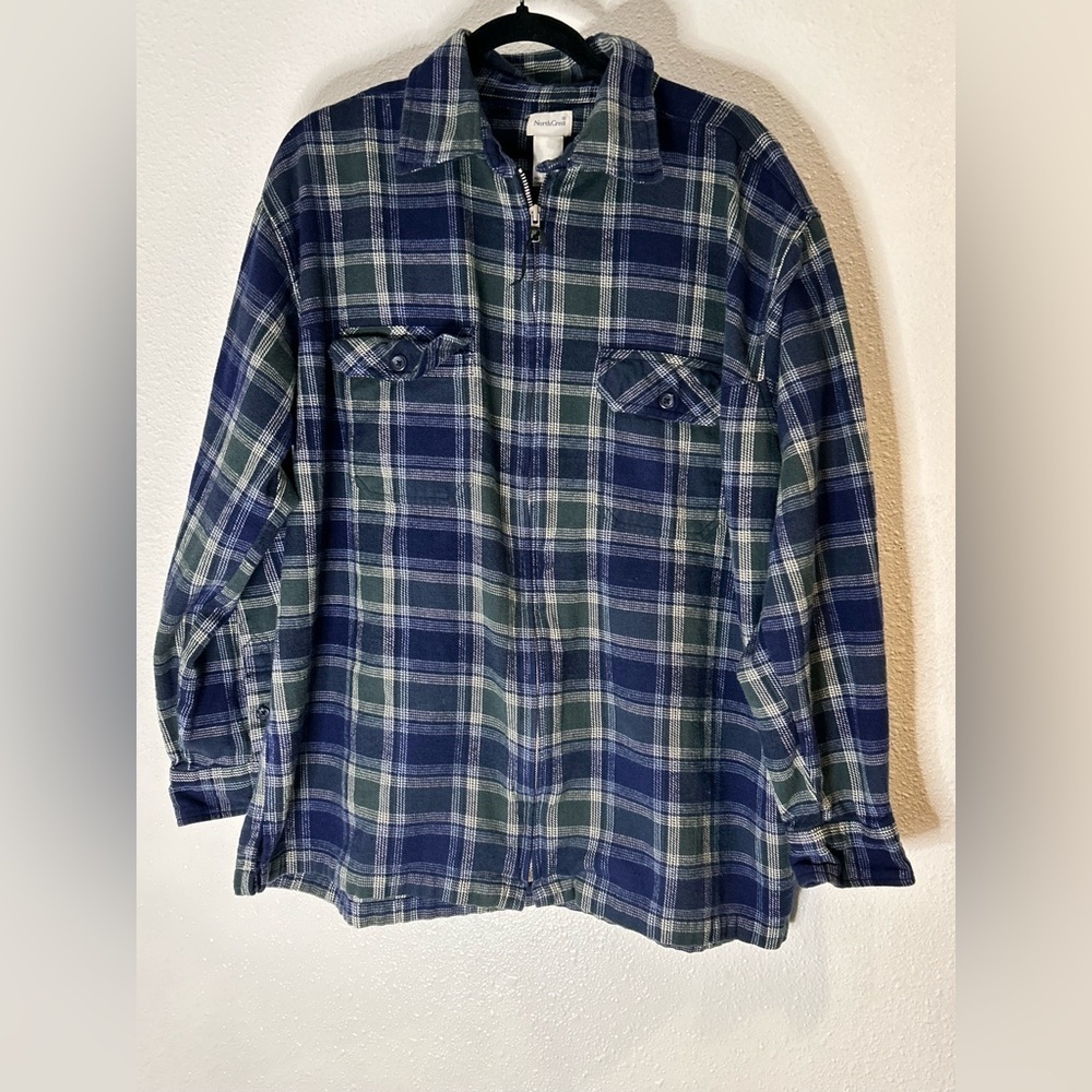 Northcrest Blue and White Plaid Zip-Up Shirt Jscket  Size 2X